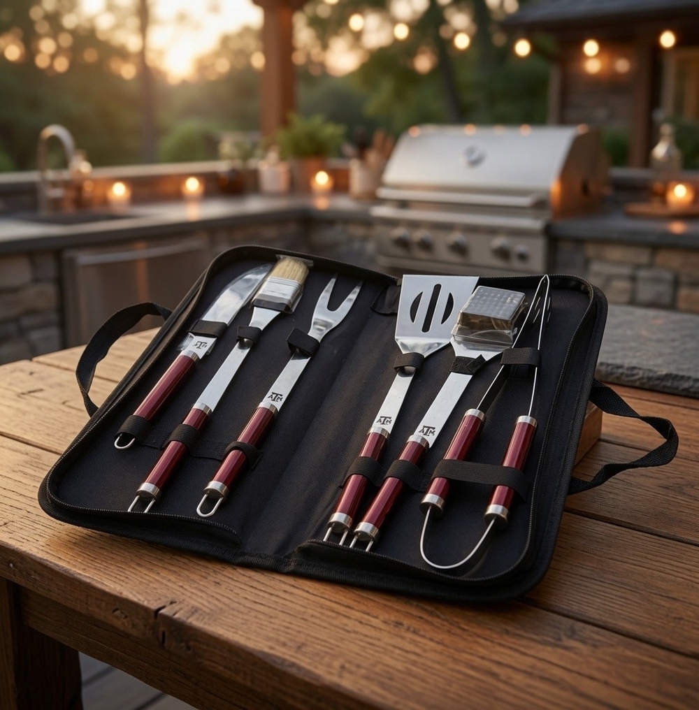 Texas A&M Aggies 6pc BBQ Grill Tool Set Licensed NCAA Case NWOT
